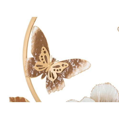 Panneau Mural Décoratif Rond En Métal Doré Fleurs Et Papillons 58,4x63,5 Cm