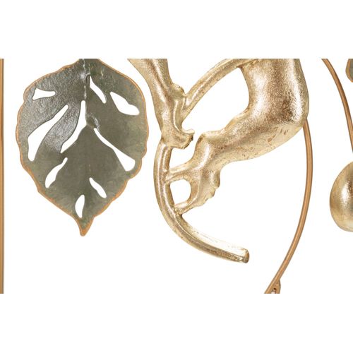 Panneau Mural Décoratif Rectangulaire En Métal Singe Doré Et Feuillage 28x74 Cm