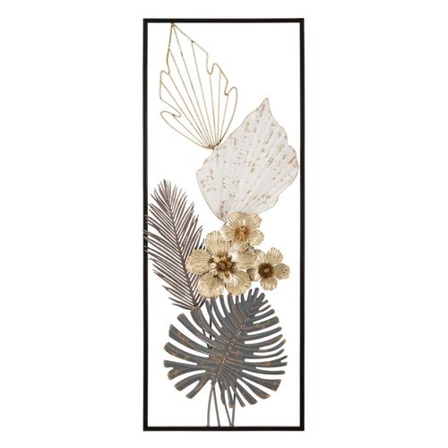 Panneau Mural Décoratif Rectangulaire En Métal Fleurs Et Feuilles 28x74 Cm