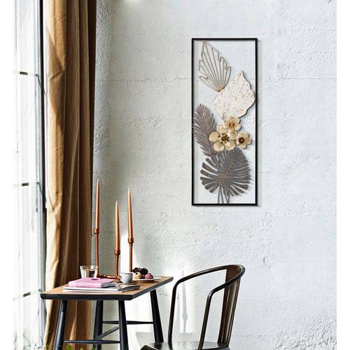 Panneau Mural Décoratif Rectangulaire En Métal Fleurs Et Feuilles 28x74 Cm