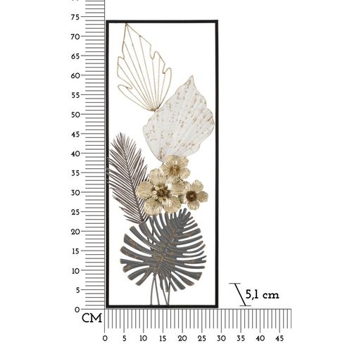 Panneau Mural Décoratif Rectangulaire En Métal Fleurs Et Feuilles 28x74 Cm