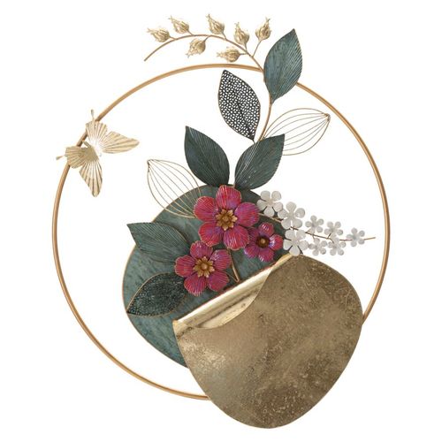 Panneau Mural Décoratif Rond En Métal 3d Fleurs Et Motifs Géométriques 67x74 Cm