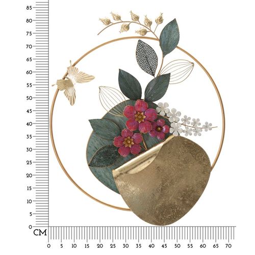 Panneau Mural Décoratif Rond En Métal 3d Fleurs Et Motifs Géométriques 67x74 Cm