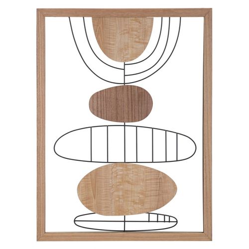 Panneau Mural Décoratif Métal Et Bois Motifs Abstraits 60x80 Cm