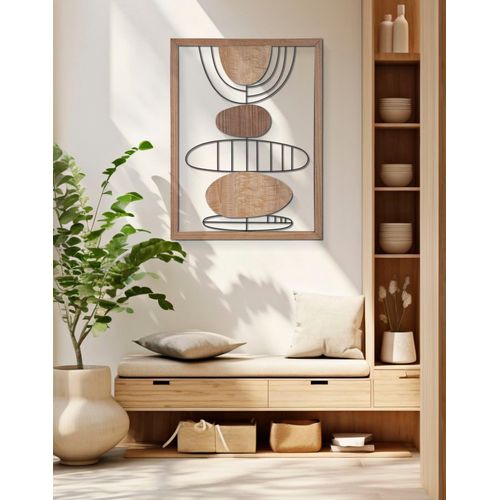 Panneau Mural Décoratif Métal Et Bois Motifs Abstraits 60x80 Cm