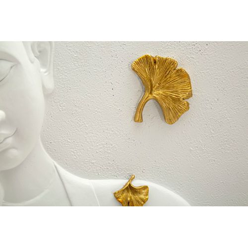 Panneau Mural Bouddha En Résine 3d Blanc Et Doré 46x55,5 Cm