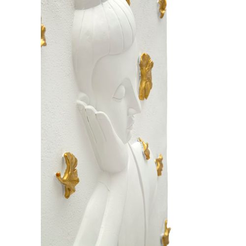 Panneau Mural Bouddha En Résine 3d Blanc Et Doré 46x55,5 Cm
