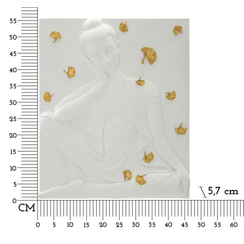 Panneau Mural Bouddha En Résine 3d Blanc Et Doré 46x55,5 Cm