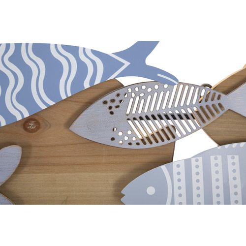 Panneau Mural Poissons En Métal Et Bois 3d 91x33,5 Cm Multicolore