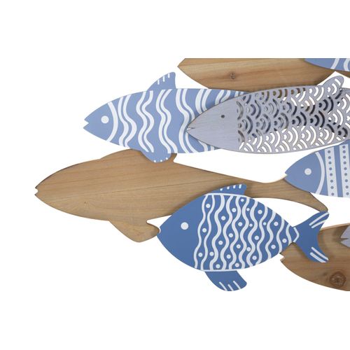Panneau Mural Poissons En Métal Et Bois 3d 91x33,5 Cm Multicolore