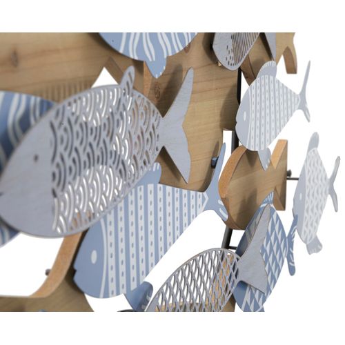 Panneau Mural Poissons En Métal Et Bois 3d 91x33,5 Cm Multicolore