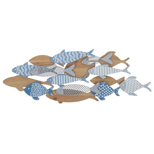 Panneau Mural Poissons En Métal Et Bois 3d 91x33,5 Cm Multicolore
