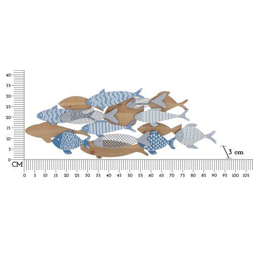 Panneau Mural Poissons En Métal Et Bois 3d 91x33,5 Cm Multicolore