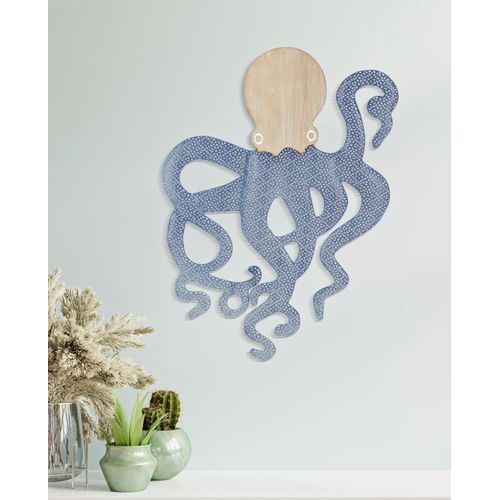 Panneau Mural Pieuvre 3d Métal Et Bois 41x57 Cm Décoratif Moderne