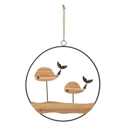 Panneau Mural 3d Baleines Métal Et Bois 56x60 Cm Décoratif Moderne