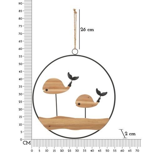 Panneau Mural 3d Baleines Métal Et Bois 56x60 Cm Décoratif Moderne