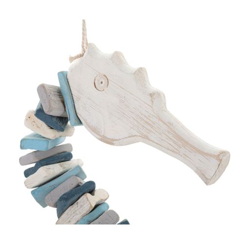 Sculpture Murale Hippocampe En Bois Multicolore à Suspendre 22x55 Cm