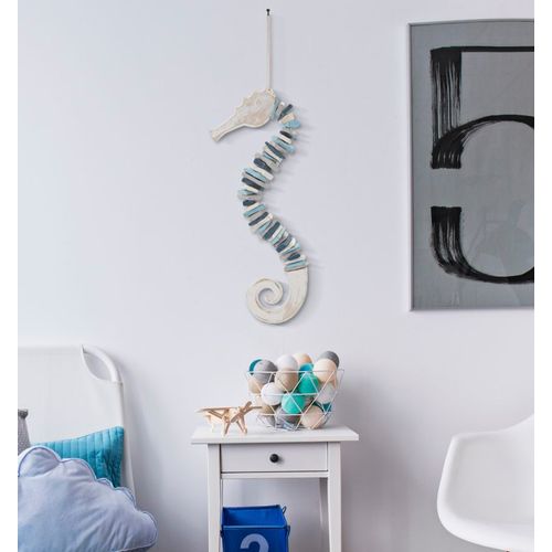 Sculpture Murale Hippocampe En Bois Multicolore à Suspendre 22x55 Cm