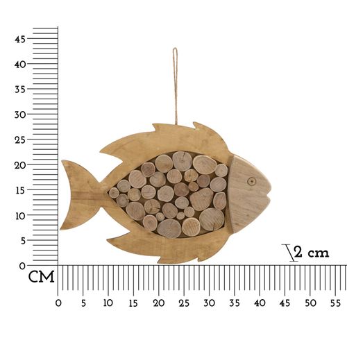 Sculpture Murale Poisson En Bois Naturel à Suspendre 42,5x28,5 Cm