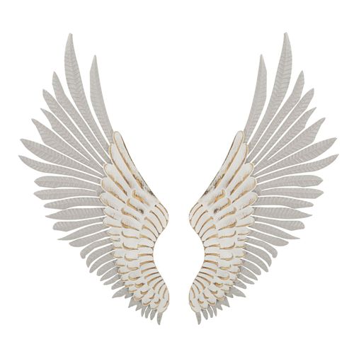 Paire De Panneaux Muraux Ailes Blanches En Bois Et Métal 43,8x104 Cm
