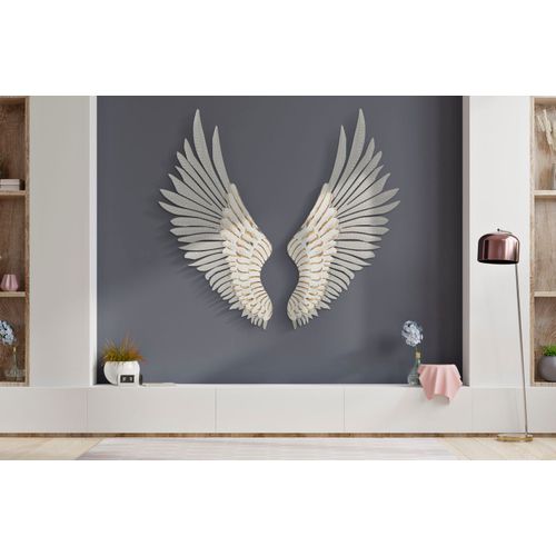 Paire De Panneaux Muraux Ailes Blanches En Bois Et Métal 43,8x104 Cm