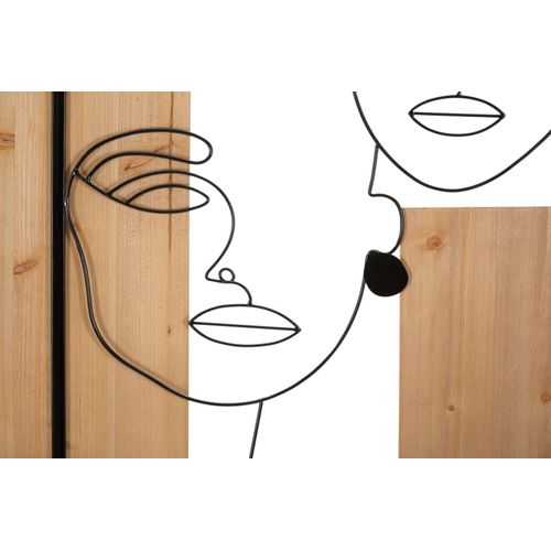 Panneau Mural 3d Visages Métal Et Bois 63x90 Cm Style Moderne