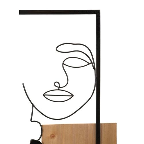 Panneau Mural 3d Visages Métal Et Bois 63x90 Cm Style Moderne