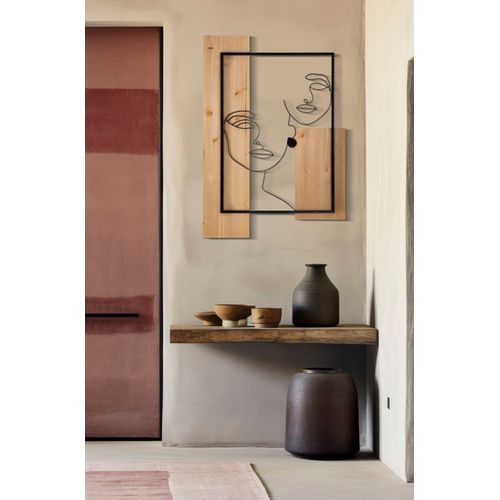 Panneau Mural 3d Visages Métal Et Bois 63x90 Cm Style Moderne