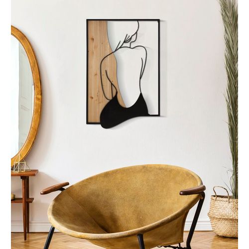 Panneau Mural 3d Femme Assise Métal Et Bois 60x90 Cm