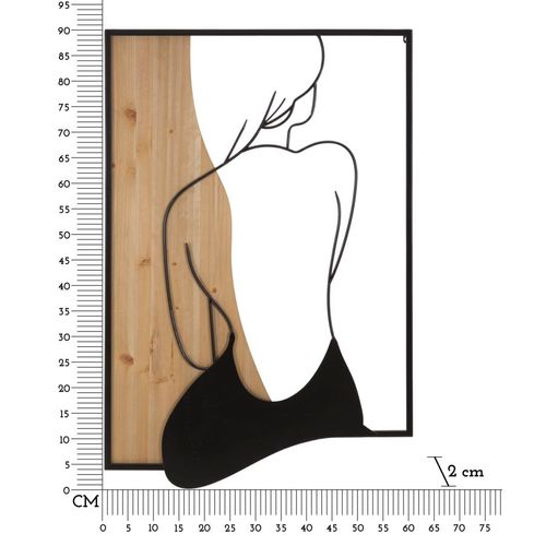 Panneau Mural 3d Femme Assise Métal Et Bois 60x90 Cm