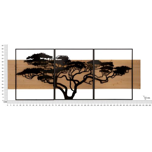 Panneau Mural 3d Arbre Savane En Métal Et Bois - Set 3 Pièces