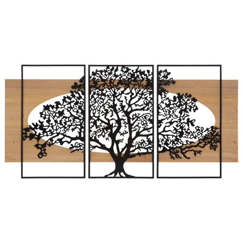 Panneau Mural 3d Arbre Majestueux En Métal Et Bois - Set 3 Pièces