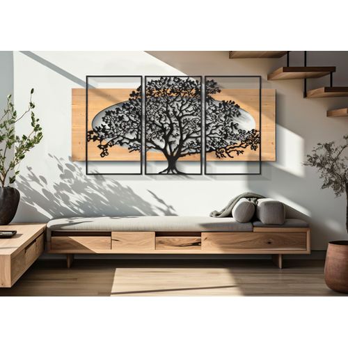 Panneau Mural 3d Arbre Majestueux En Métal Et Bois - Set 3 Pièces