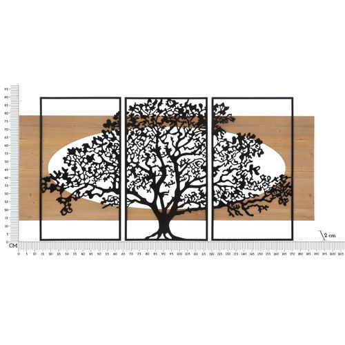 Panneau Mural 3d Arbre Majestueux En Métal Et Bois - Set 3 Pièces