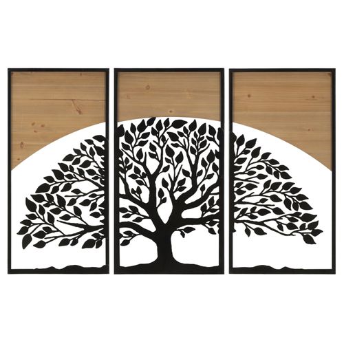 Panneau Mural 3d Arbre Majestueux Dans Cadre Style Coucher De Soleil - Set 3 Pièces