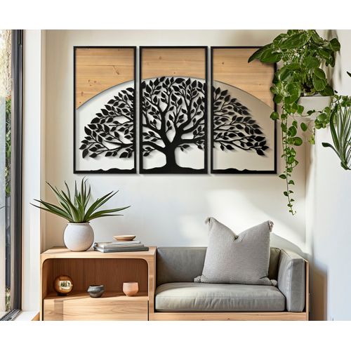 Panneau Mural 3d Arbre Majestueux Dans Cadre Style Coucher De Soleil - Set 3 Pièces