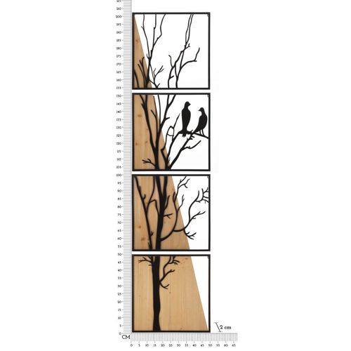Panneau Mural 3d Arbre Avec Oiseaux - Set 4 Panneaux Métal Et Bois