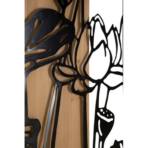 Panneau Mural 3d Fleurs Lotus En Métal Et Bois 60x90 Cm
