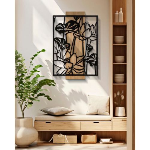 Panneau Mural 3d Fleurs Lotus En Métal Et Bois 60x90 Cm