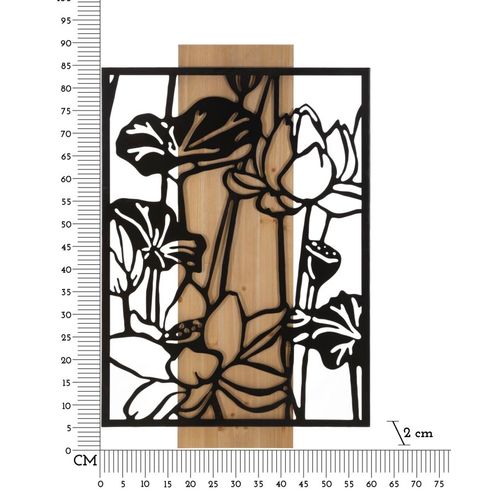 Panneau Mural 3d Fleurs Lotus En Métal Et Bois 60x90 Cm
