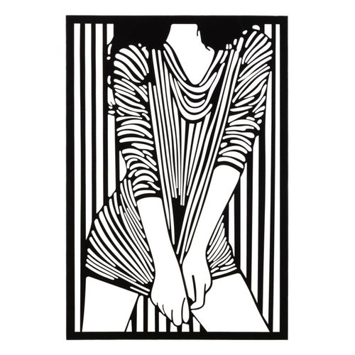Panneau Mural 3d Fille En Robe Rayée Métal Noir 40x60 Cm