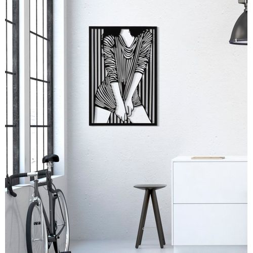 Panneau Mural 3d Fille En Robe Rayée Métal Noir 40x60 Cm