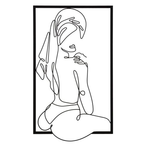 Panneau Mural 3d Femme Assise Métal Noir 40x70 Cm