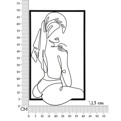 Panneau Mural 3d Femme Assise Métal Noir 40x70 Cm