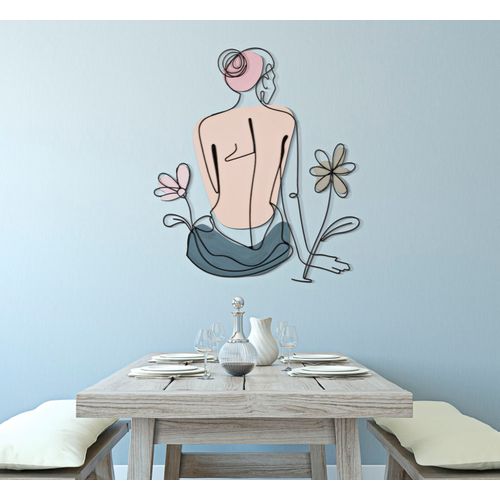 Panneau Mural 3d Fille Assise Prairie Fleurie Métal Noir 80x90 Cm