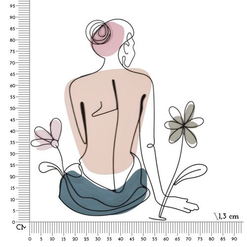 Panneau Mural 3d Fille Assise Prairie Fleurie Métal Noir 80x90 Cm