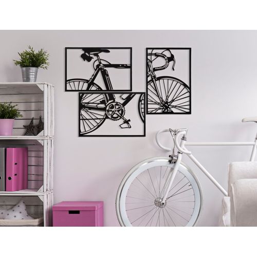 Panneau Mural 3d Vélo En Métal Multicolore Set 3 Pièces 40x60 Cm