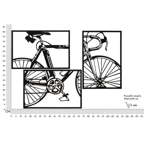Panneau Mural 3d Vélo En Métal Multicolore Set 3 Pièces 40x60 Cm