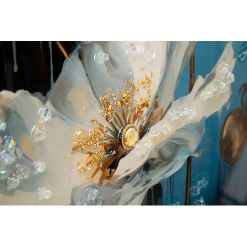 Tableau Moderne Bluey Sérénité Printanière 42x62 Cm Cadre Bois Et Métal Doré