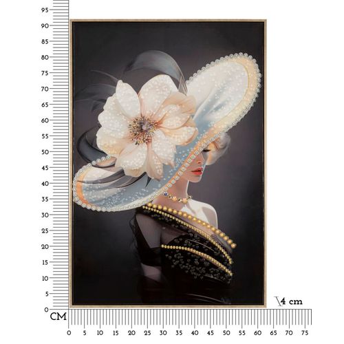 Tableau Moderne Wien Hat -a- Femme Élégante 62x92 Cm Cadre Bois Et Métal